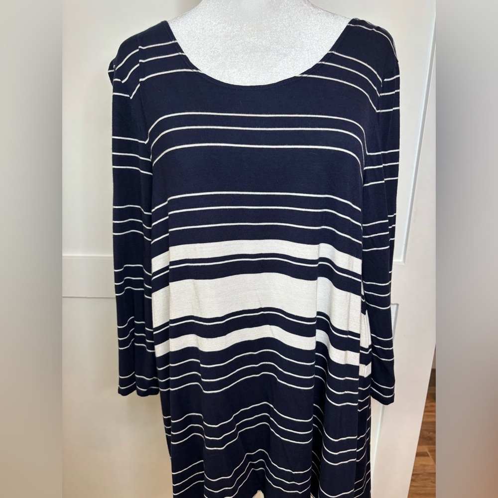 Max Studio Navy and White Striped Top size medium
